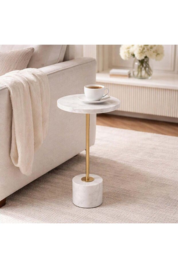 Stylish Side Table with Round Marble Surface - 2