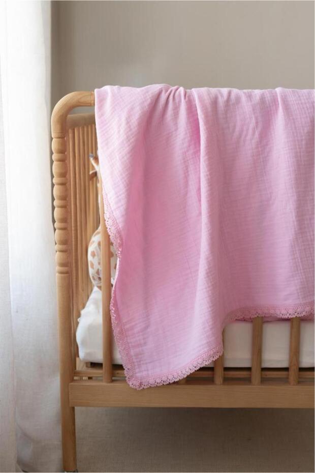 Cotton Scalloped Edge Baby Blanket 80X100 cm Pink