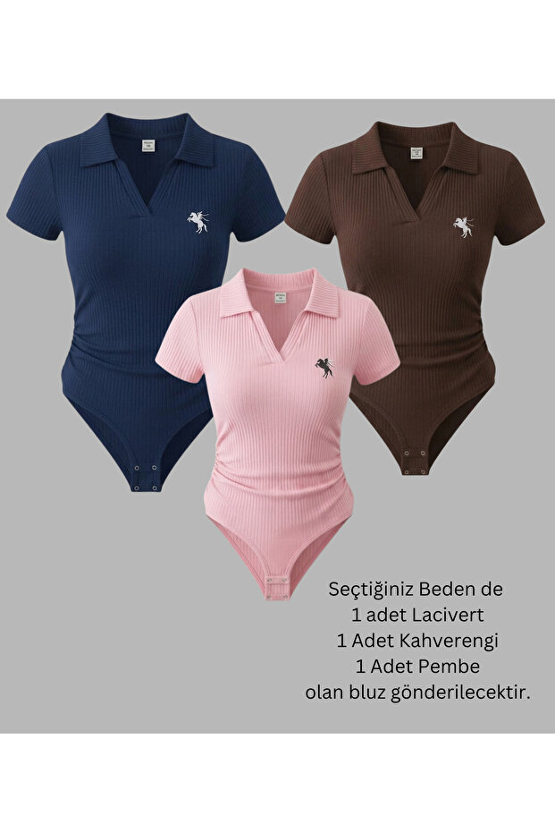 Polo Collar Ribbed Lycra Premium Bodysuit