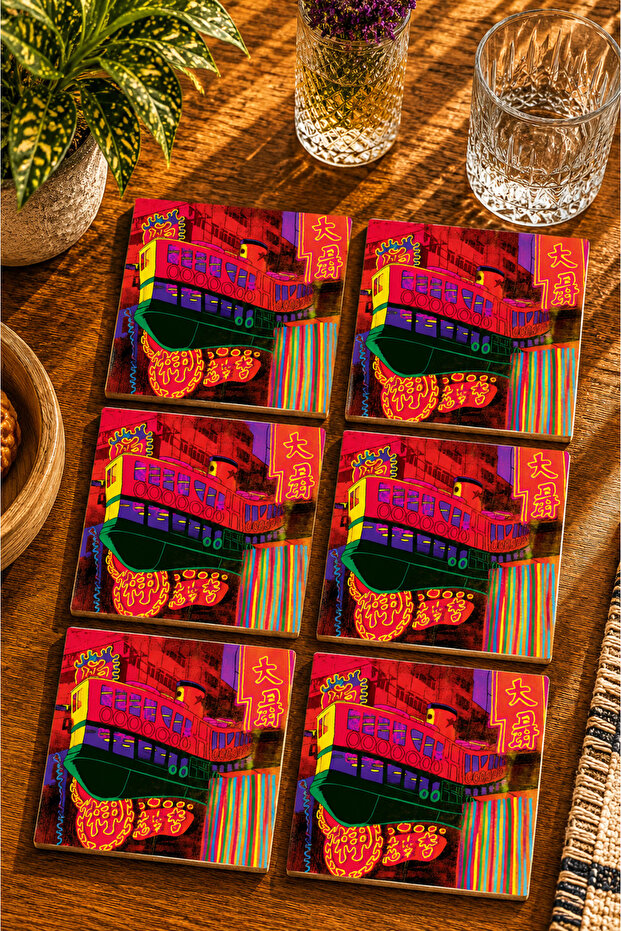 Neon Dreams Modern Design Set of 6 Coasters - Uv Printing Mdf - 10X10 cm