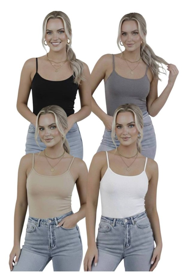 Women's Strappy Bodysuit 4-Pack Basic Thin Strappy Flexible Daily Top