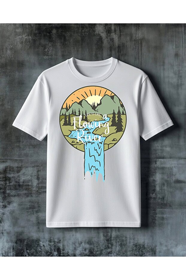 Life Flowing River Day Forest Printed Oversize T-Shirt