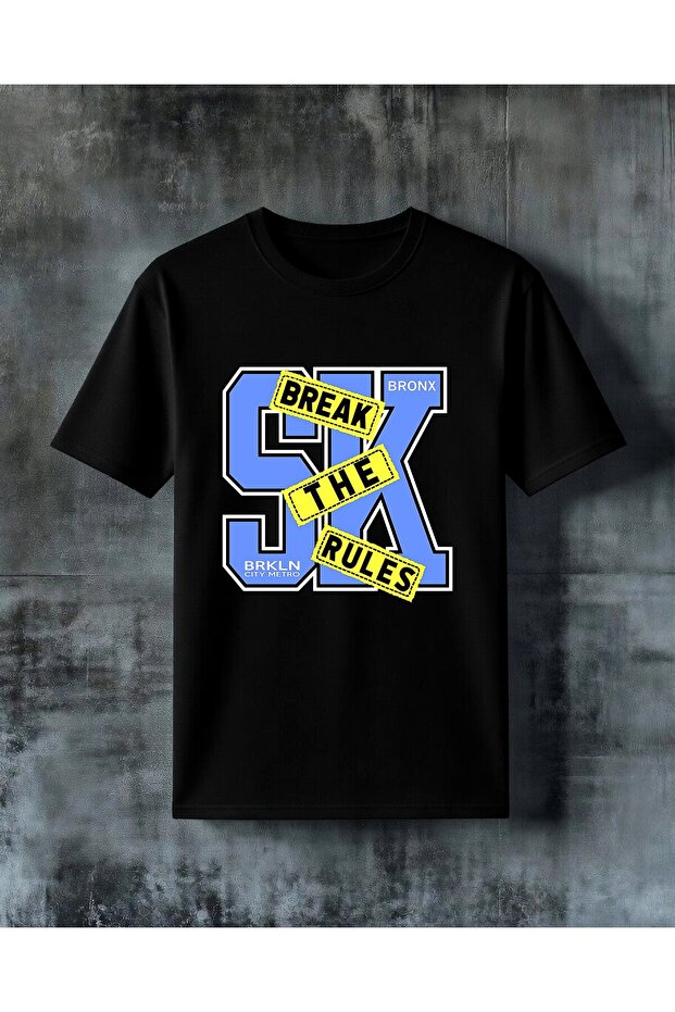 تي شيرت كبير الحجم مطبوع عليه break rules bronx