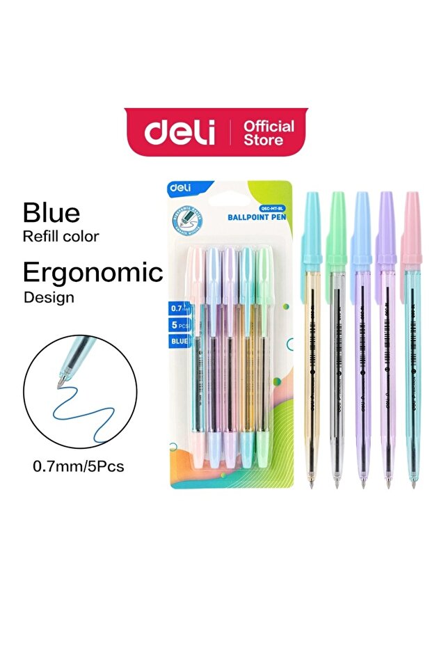 SMOOTH BALL POINT PEN 0.7MM BL (1X5)
