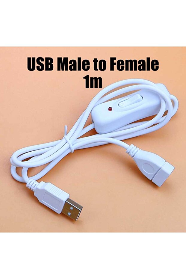 A White 1m 5V Switch Power Supply Wire USB Male to Female / 2/3 Core Connection Cable Button ON OFF