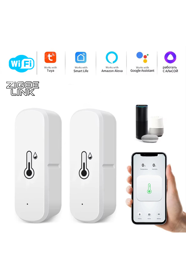 WiFi 2PCS Zigbee/WIFI Smart Temperature Humidity Sensor APP Remote Monitor Voice Control Smart Life