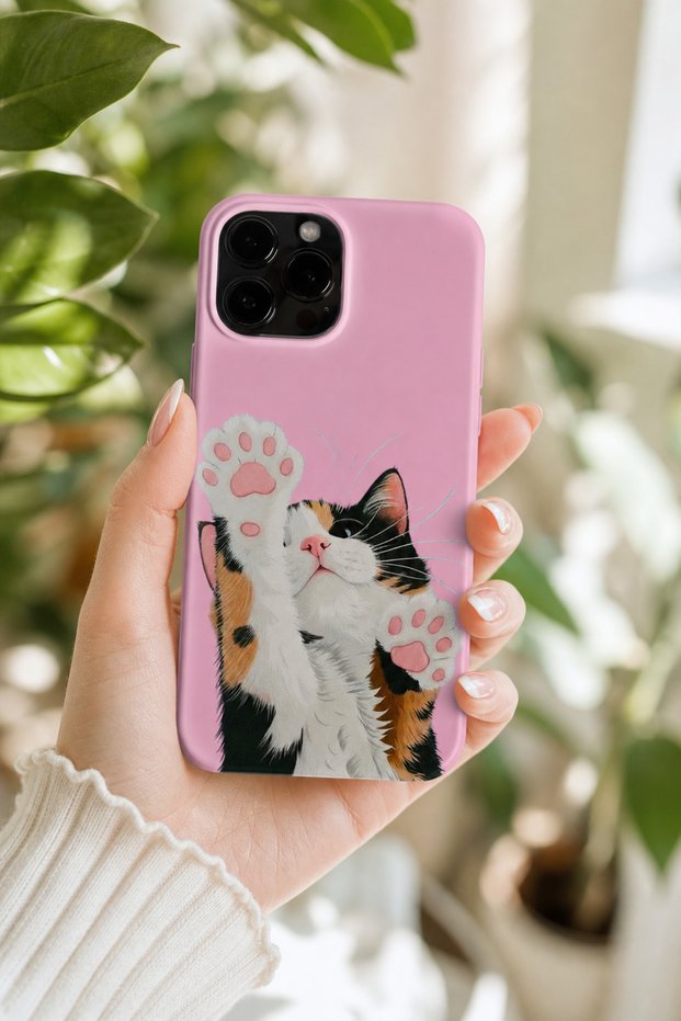 iPhone 15 Pro Max Compatible Launch Silicone Paw Cat Pattern Shock-Absorbing Case Pink