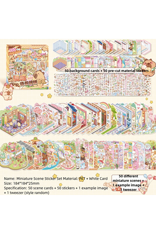 Style A 50 in 1 Miniature Scene Landscape Stickers DIY PET 3D House Stickers Scene Collection Visual