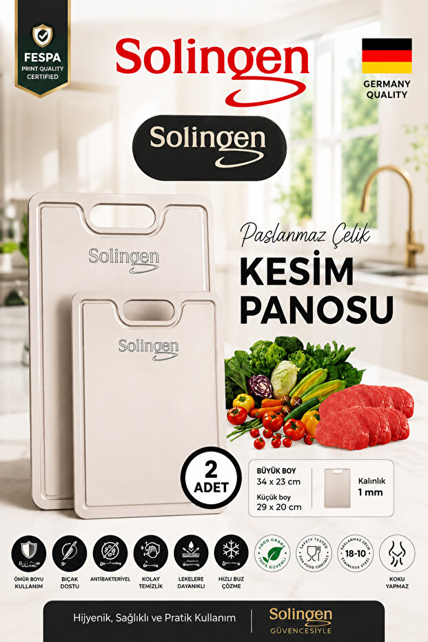 X Solingen Germany 2-Piece Stainless Steel Cutting Board (with Water Container) – Professional Kitchen Series