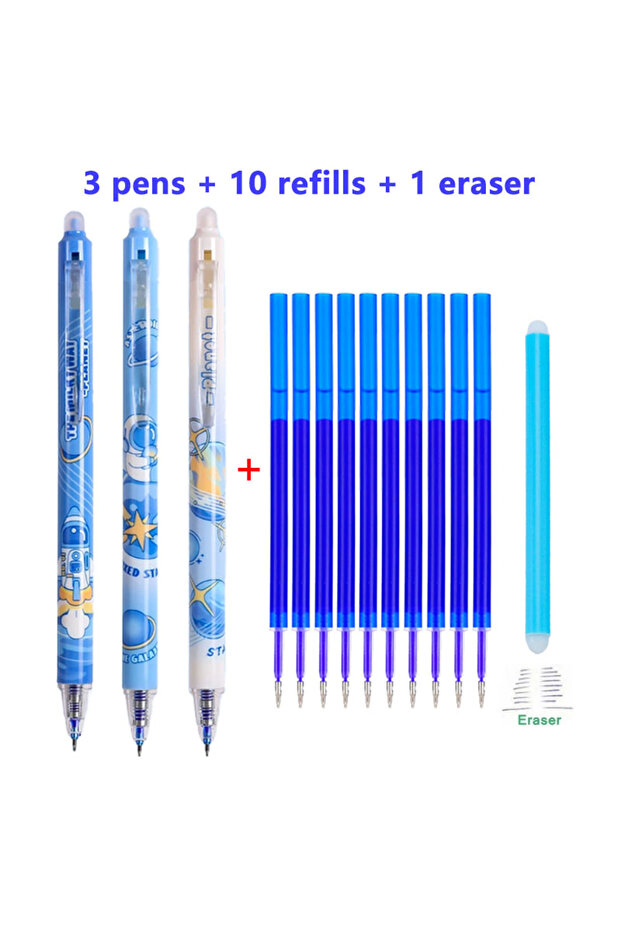 14pcs set Blue 14pcs/set Creative Astronaut Blue Ink Erasable Pens Press-Type Gel Pens 0.5mm Fine Ti