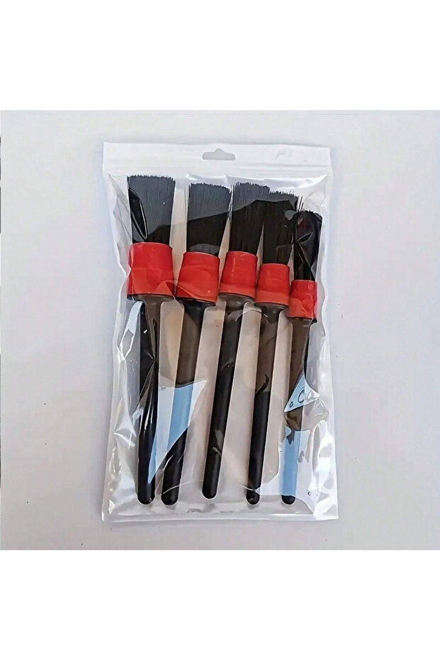 Black and red 5 Pcs Car Detailing Brush Set - Black & Red, Ideal for Dashboard, Air Vents, Wheels, &
