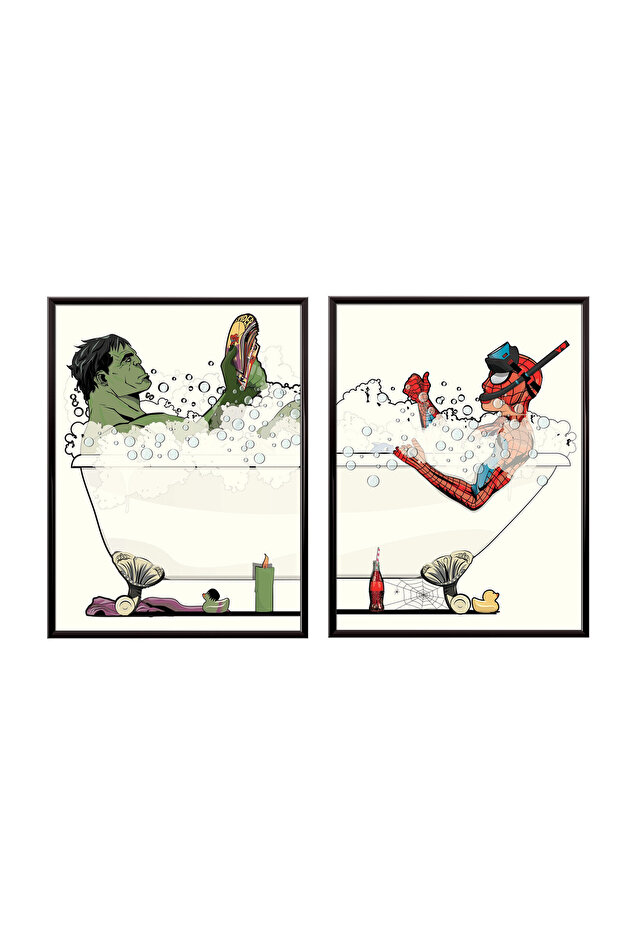 Set of 2, Hulk and Spider-Man Bathroom Poster