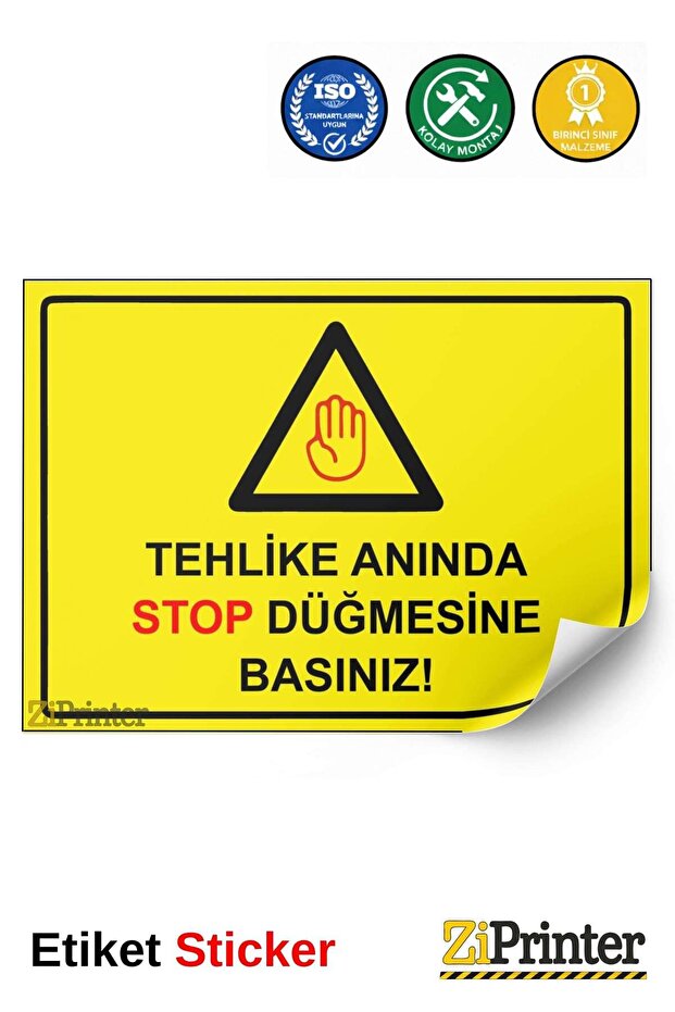 In Case of Danger, Press the Stop Button! Isg Warning Sign Sticker 25X35 cm