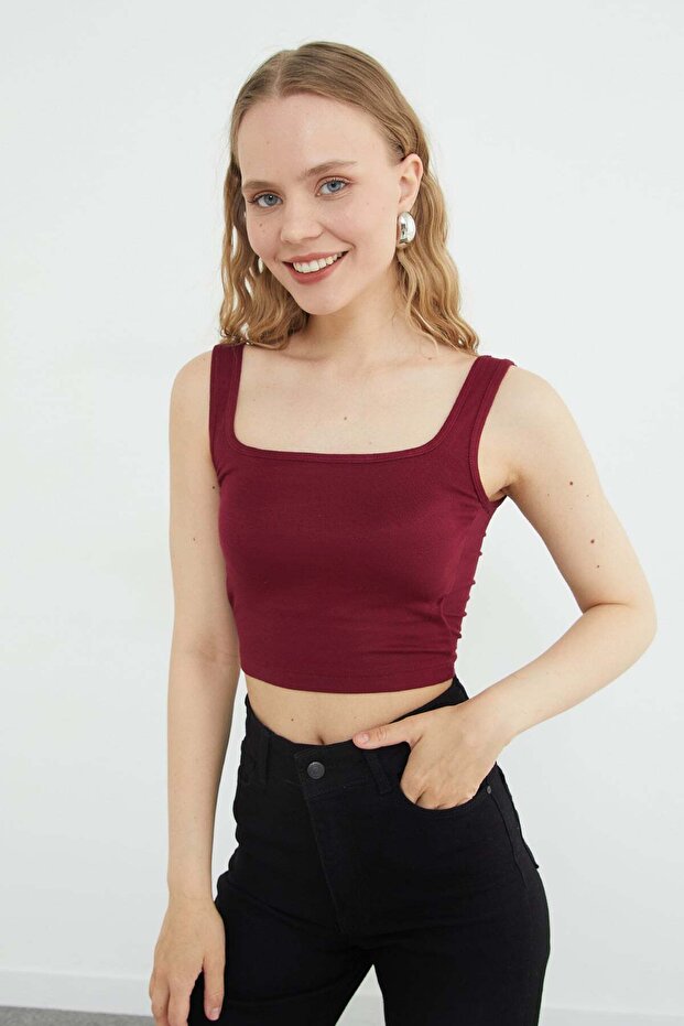 Basic Square Neck Covered Crop Bodysuit - 2