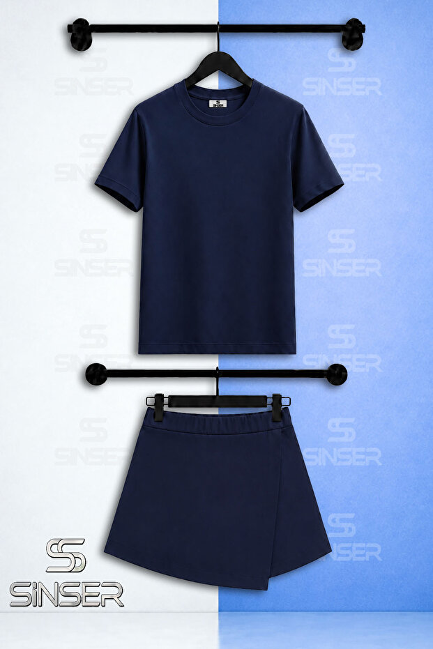 Kiz Set Plain Unprinted Short Sleeve T-Shirt Shorts Skirt
