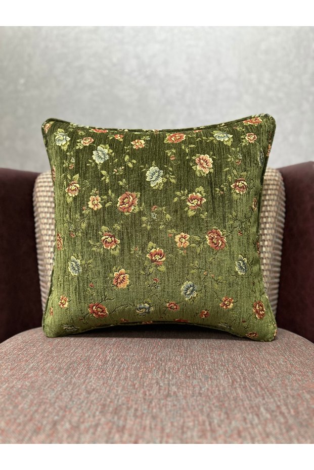 Tapestry Woven Linen Green Color Ribbed Cushion Cover 43X43Cm