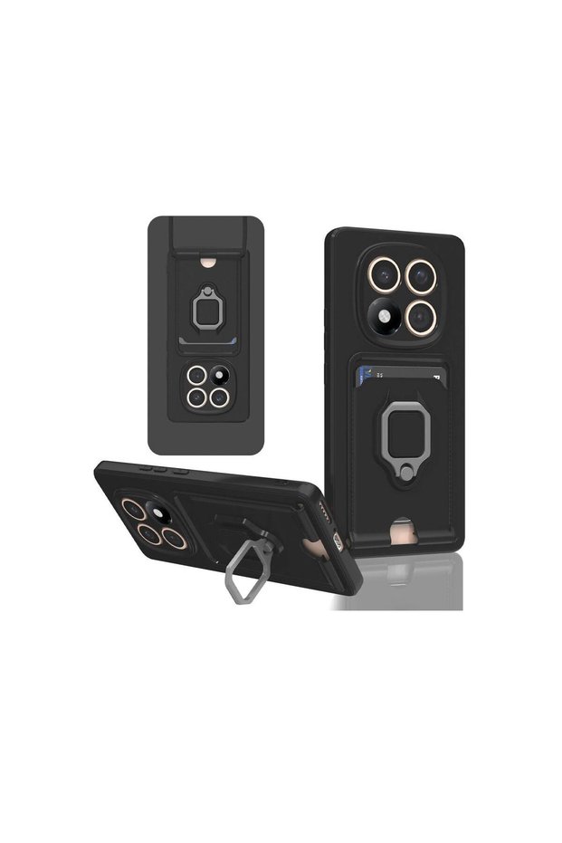 Xiaomi Redmi Note 14 Pro 5g Case Zuma Silicone with Ring and Business Card Holder - Black