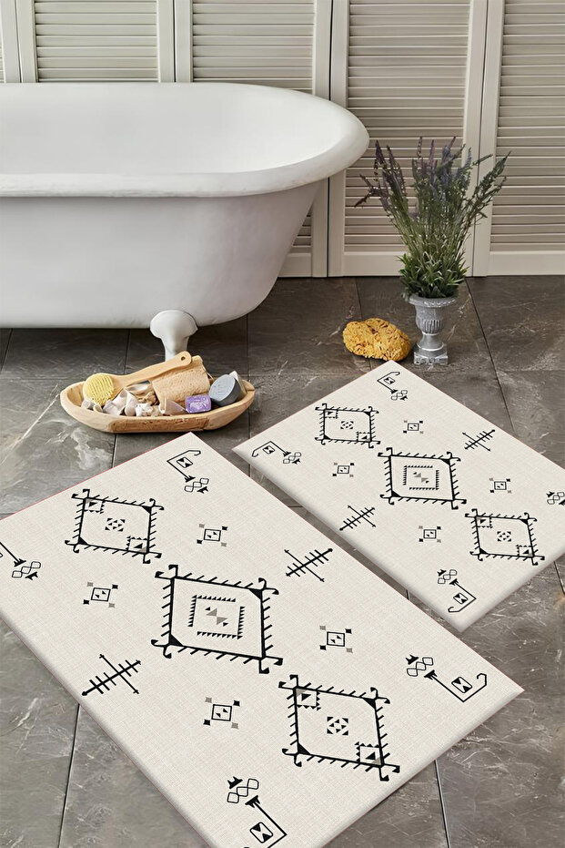 Washable Non-Slip Based 2-Piece Bath Mat Set Stylish Design Bath Mat