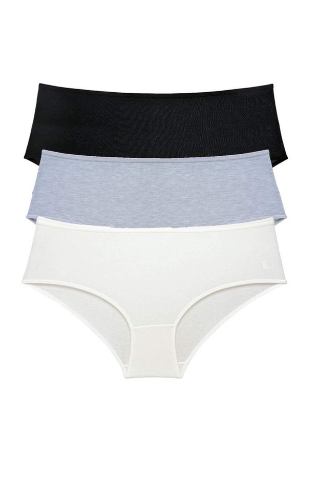 Glb-Stl41414 3 Pieces Women's High Waist Bato Panties Black Gray Cream