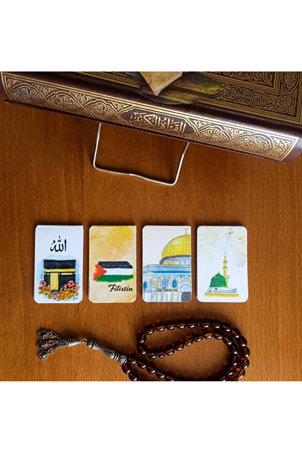 Kaaba, Green Dome, Al-Aqsa Mosque Illustration Design Gift Bookmark Set of 4