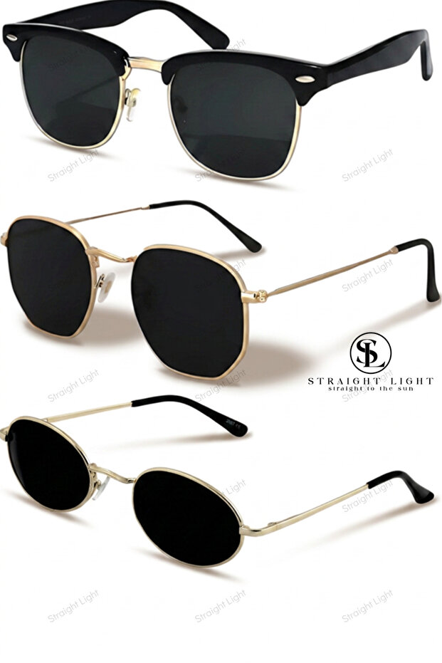New Season Unisex 3-Piece Set Black Sunglasses Uv400 Ultra Light Luxury Stylish