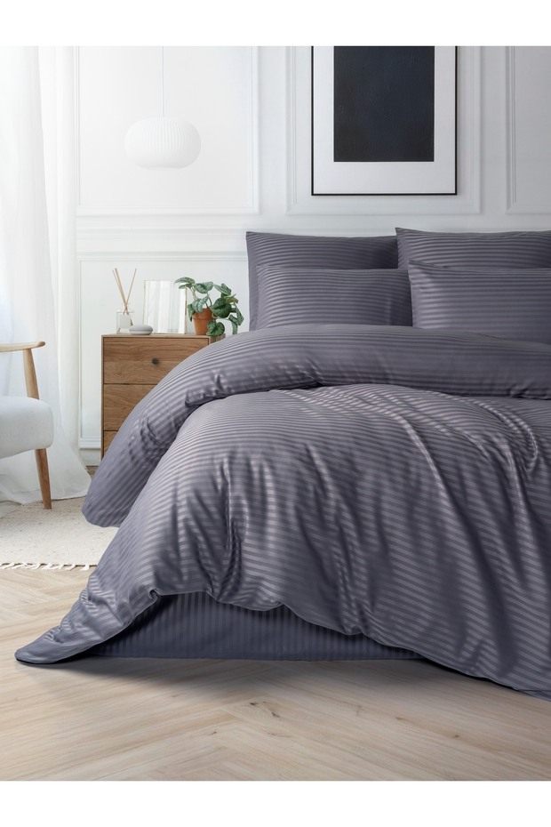 Cotton Satin Striped Double Duvet Cover Set