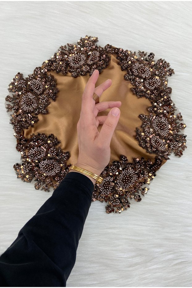 Brown Bride Groom Halay Handkerchief, Satin Vip Appliqué, Henna Night Wedding Bridesmaid Circumcision Promise Engagement