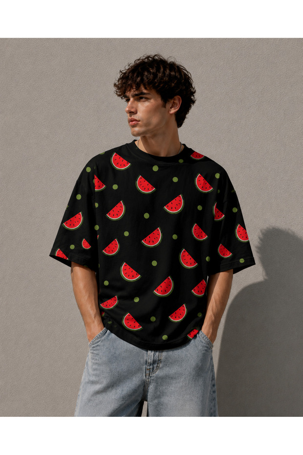 Palestine Watermelon Pattern Oversized Unisex T-Shirt – Graphic Printed Streetwear T-Shirt