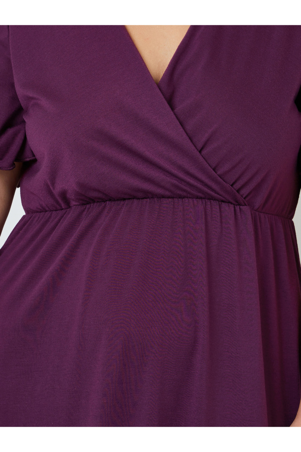 Plus Size Solid Wrap Over Nightdress - 3