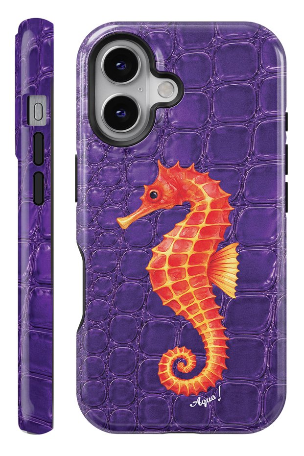 iPhone 17 Aqua Seahorse Purple Dual Layer Essential Tough Phone Case