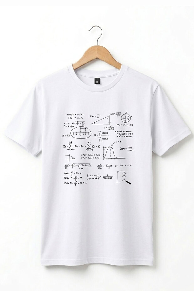 Unisex Math Formulas Printed Short Sleeve 100% Cotton Basic T-Shirt