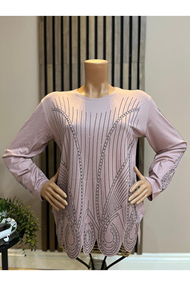 Women's Light of the Night Patterned Laser Cut Mother's Combed Cotton Blouse for Middle Ages and Above