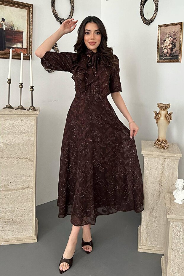 Rochie lungă cu model cu funde - 1