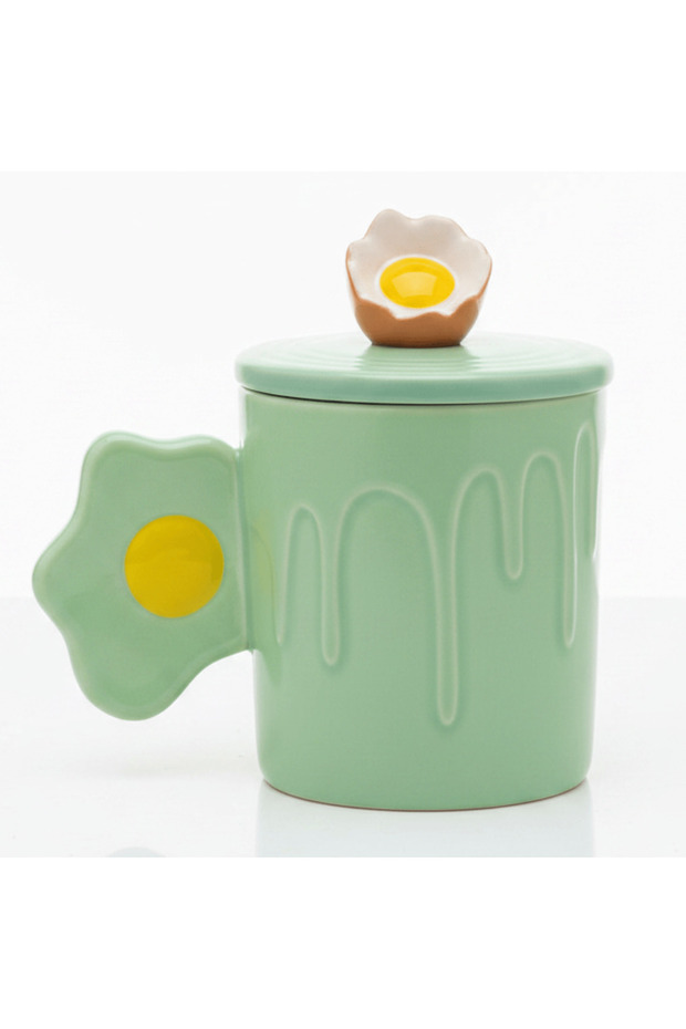 Bloom Drip Ceramic Mug With Lid — Mint Green | 350 ml