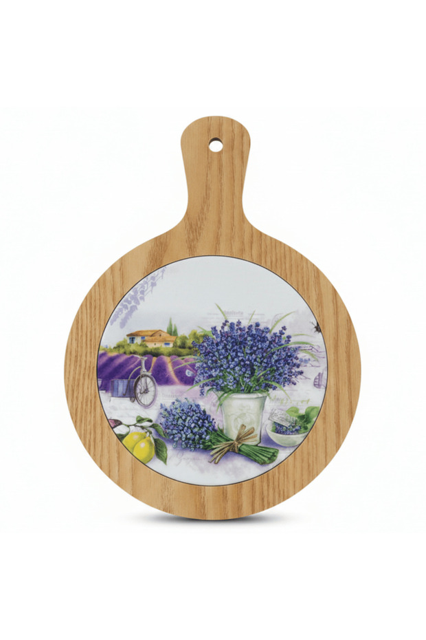 Lavender Provence Round Bamboo Coaster — 20 cm