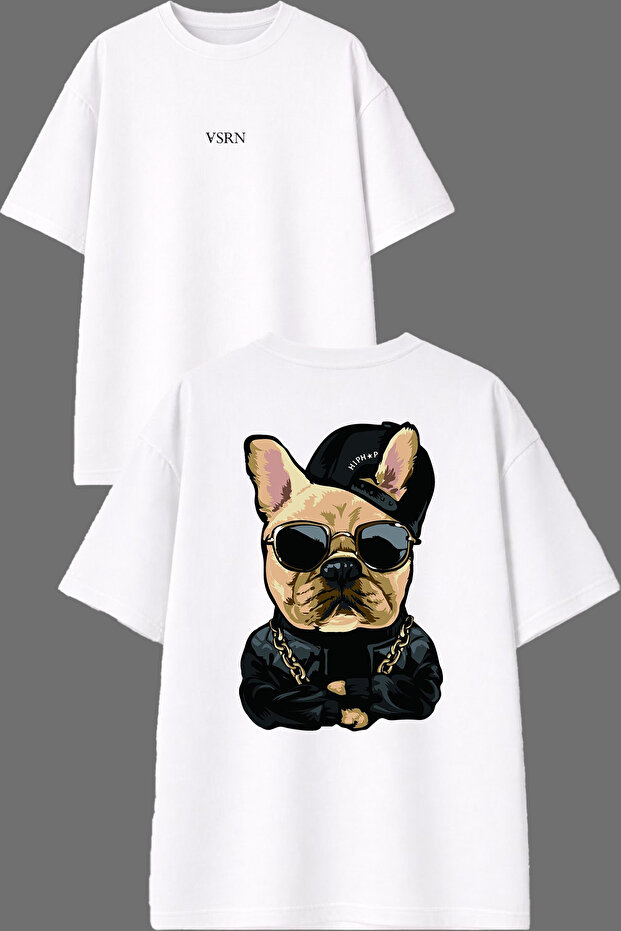 Rap Dog Design Front and Back Printed White Oversize t Shirt