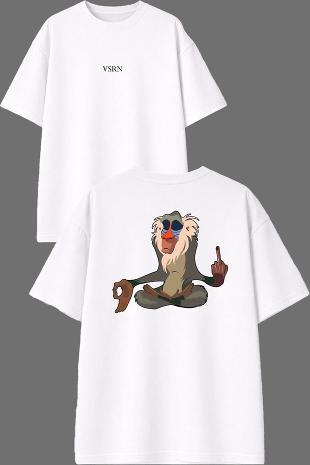 Sakin Maymun Design Front and Back Printed White Oversize T-Shirt