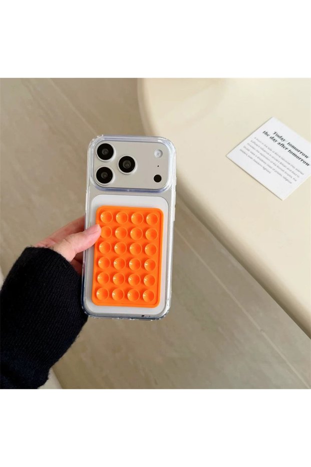 iPhone 17 Pro / 18 Pro Compatible - Transparent Phone Case with Suction Cup Attachment - (1 Case + 1 Suction Cup) — Color: Orange