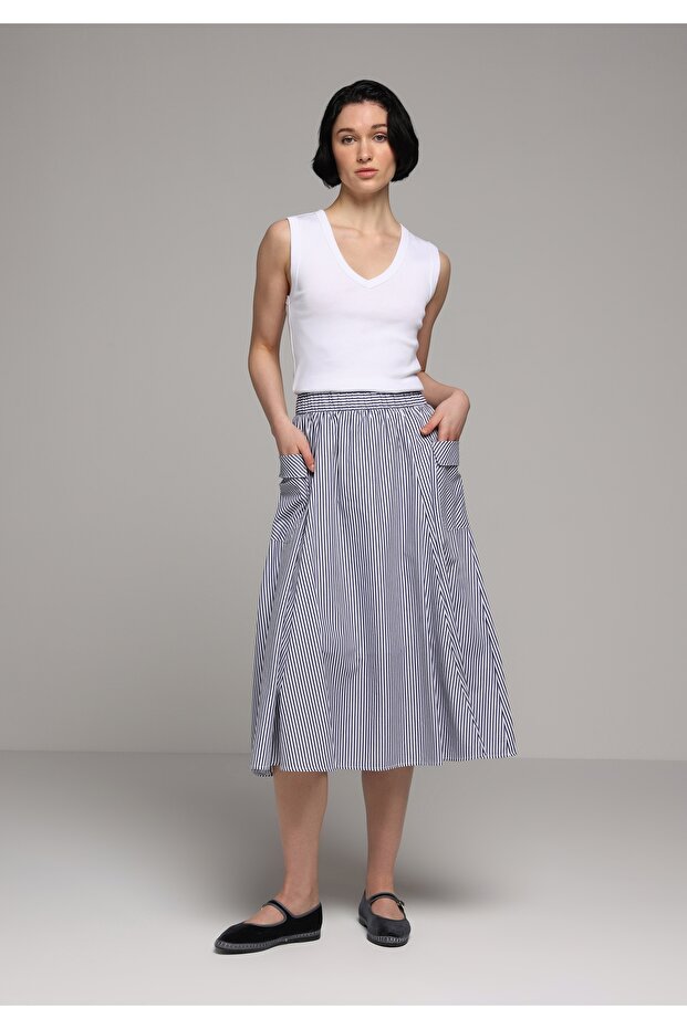 Midi Striped Women's Navy Blue Skirt
