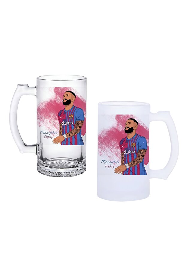 Memphis Depay Beer Glass with Handle, Available in Frosted or Transparent Options 0156