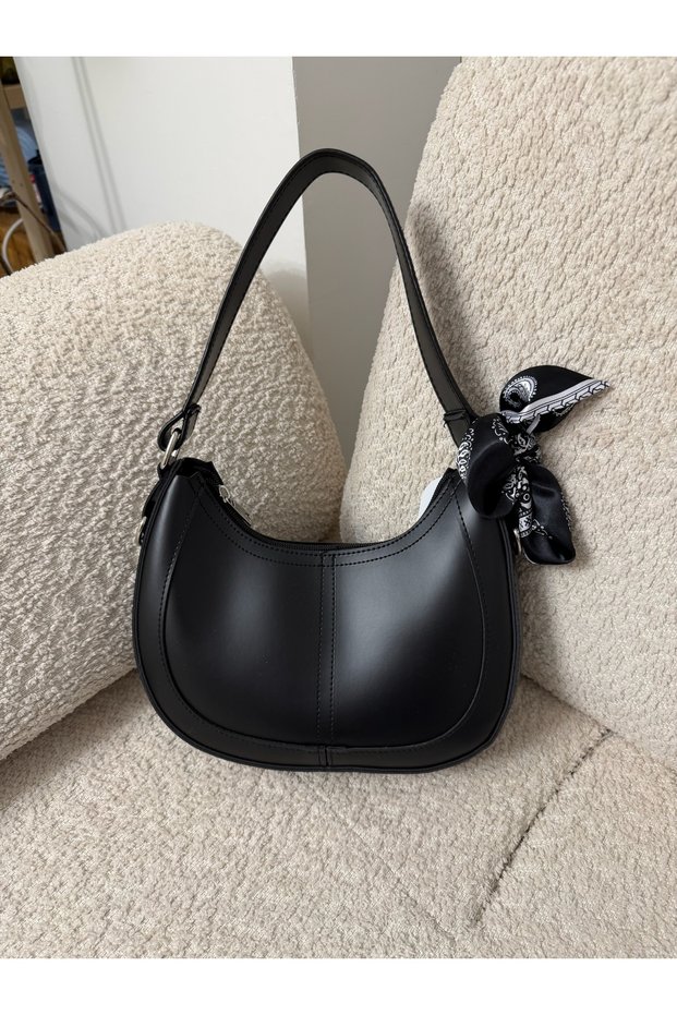 Scarf Detailed Baguette Women's Hand and Shoulder Bag