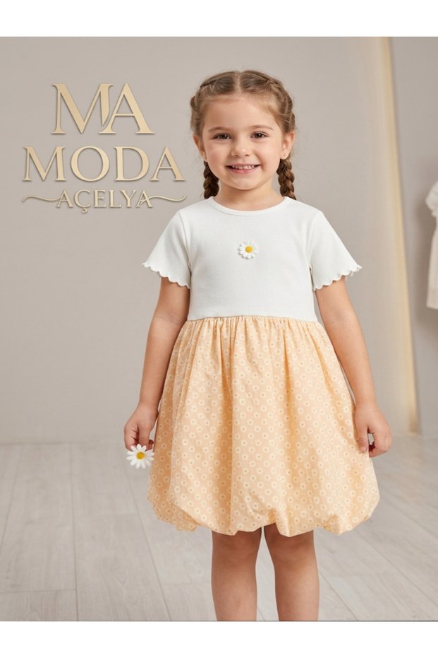 Girl's daisy-detailed summer dress with balloon skirt