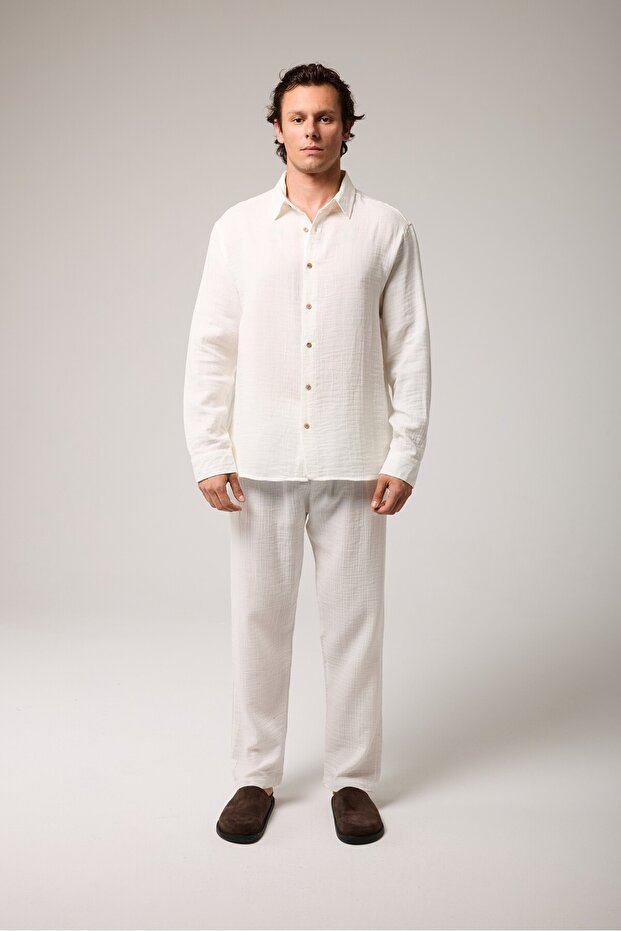 Elastic Waist Muslin Trousers