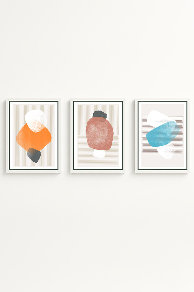Set of 3 Paintings with White Wooden Frame Huhu97