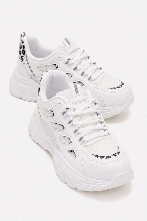 Side Ring Patterned Anorak Women's Sports Shoes White Leopard