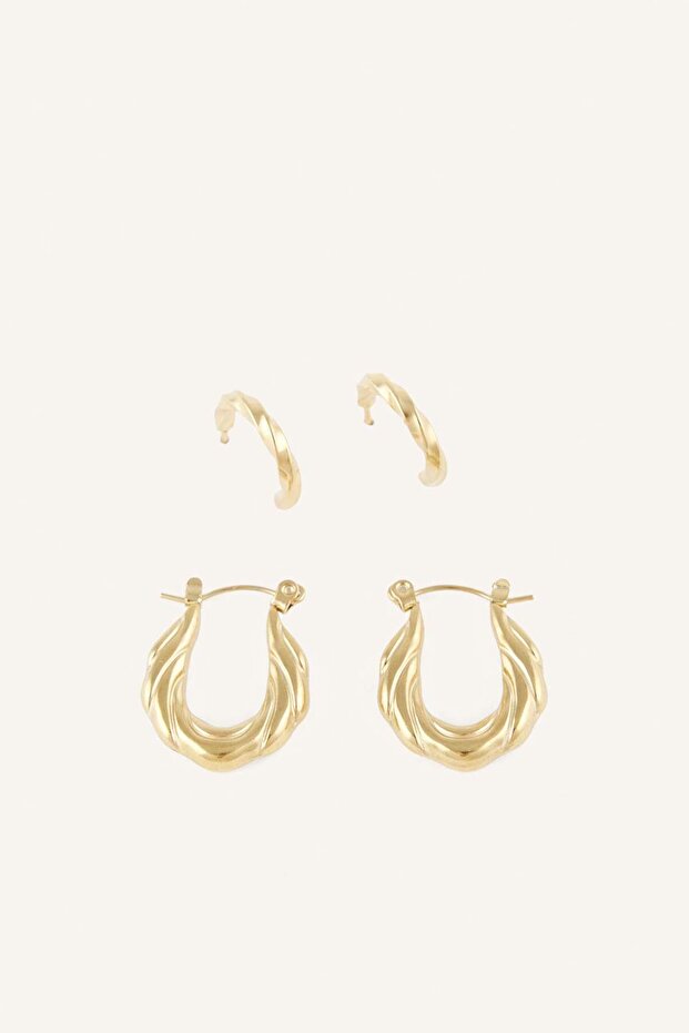 Women's Gold Color 2-Piece Steel Earrings H2583Axns