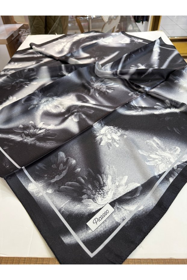 Flower-Patterned Satin Scarf