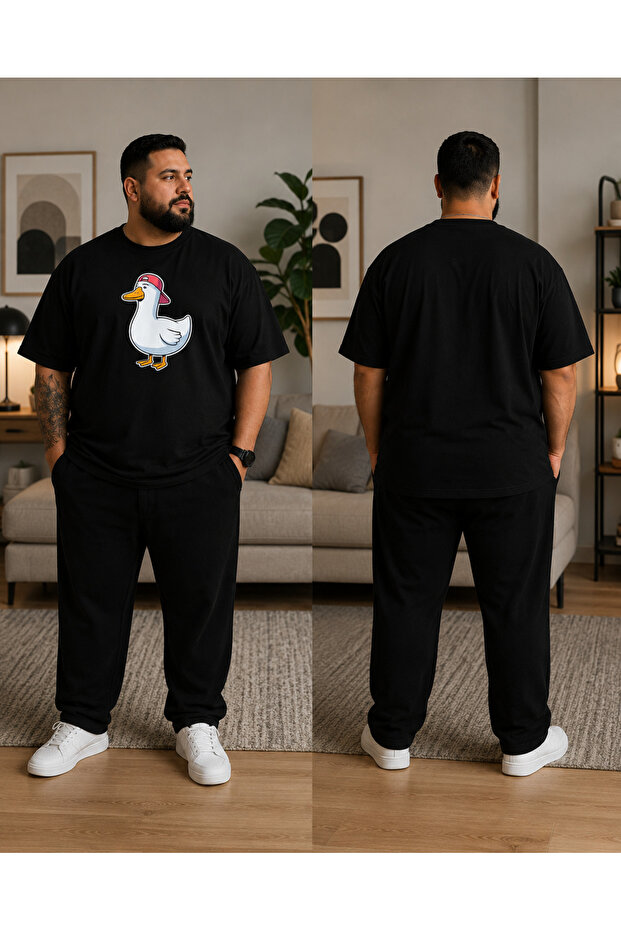 Men's Oversize T-Shirt Duck with a Hat Printed 100% Cotton Large Size T-Shirt Comfortable Fit