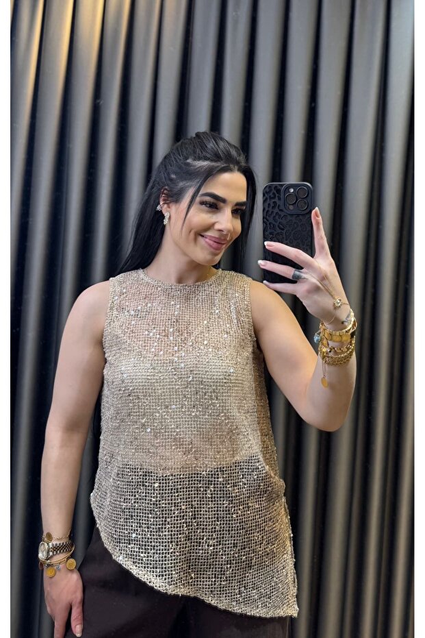 Asymmetrical Sequin Blouse - 1