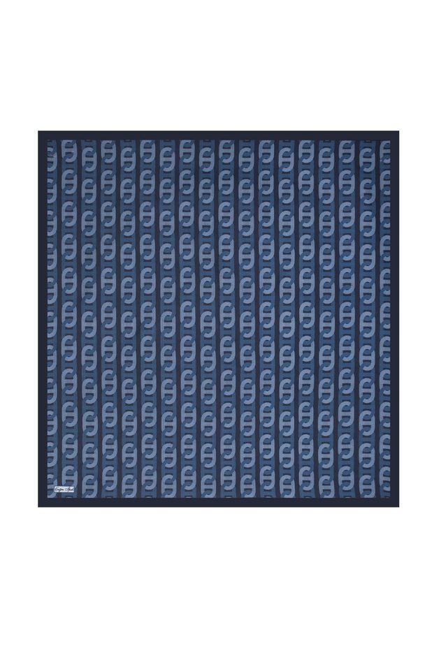 Navy Blue Chain Pattern Tivil Silk Scarf